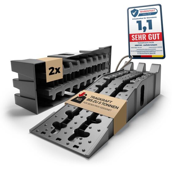 GENTOR Auffahrrampe PKW - [2er Set] Auffahrrampen für maximalen Halt bis zu 5t - Hochbelastbare Laderampe Rampe für Auto, Wohnmobil, SUV