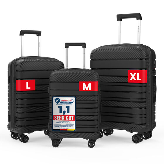 GENTOR Koffer Reisekoffer Hartschalenkoffer Travel Trolley Rollkoffer Handgepäck 4 Rollen im Set (M/L/XL) TSA-Schloss Schwarz & Dunkelblau