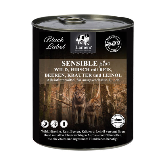 Lamers Black Label Sensible Wild, Hirsch plus, Hunde-Nassfutter mit Reis & Beeren
