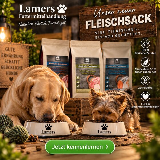 Lamers Fleischsack 80 %, 3 x 2 kg Set Hunde-Trockenfutter Getreidefrei