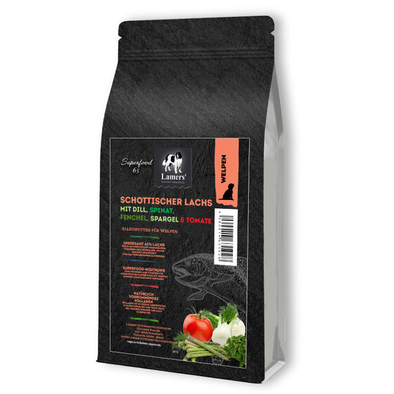 Lamers Superfood 65 Junior Welpe Lachs Hunde-Trockenfutter Getreidefrei