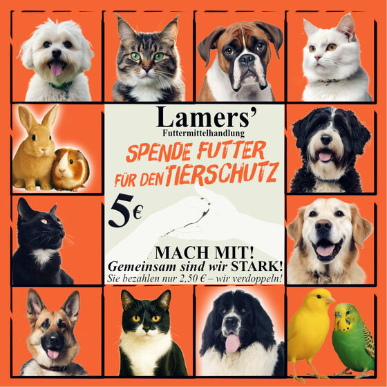 Wir verdoppeln Ihre Spende 5 EURO für den Tierschutz